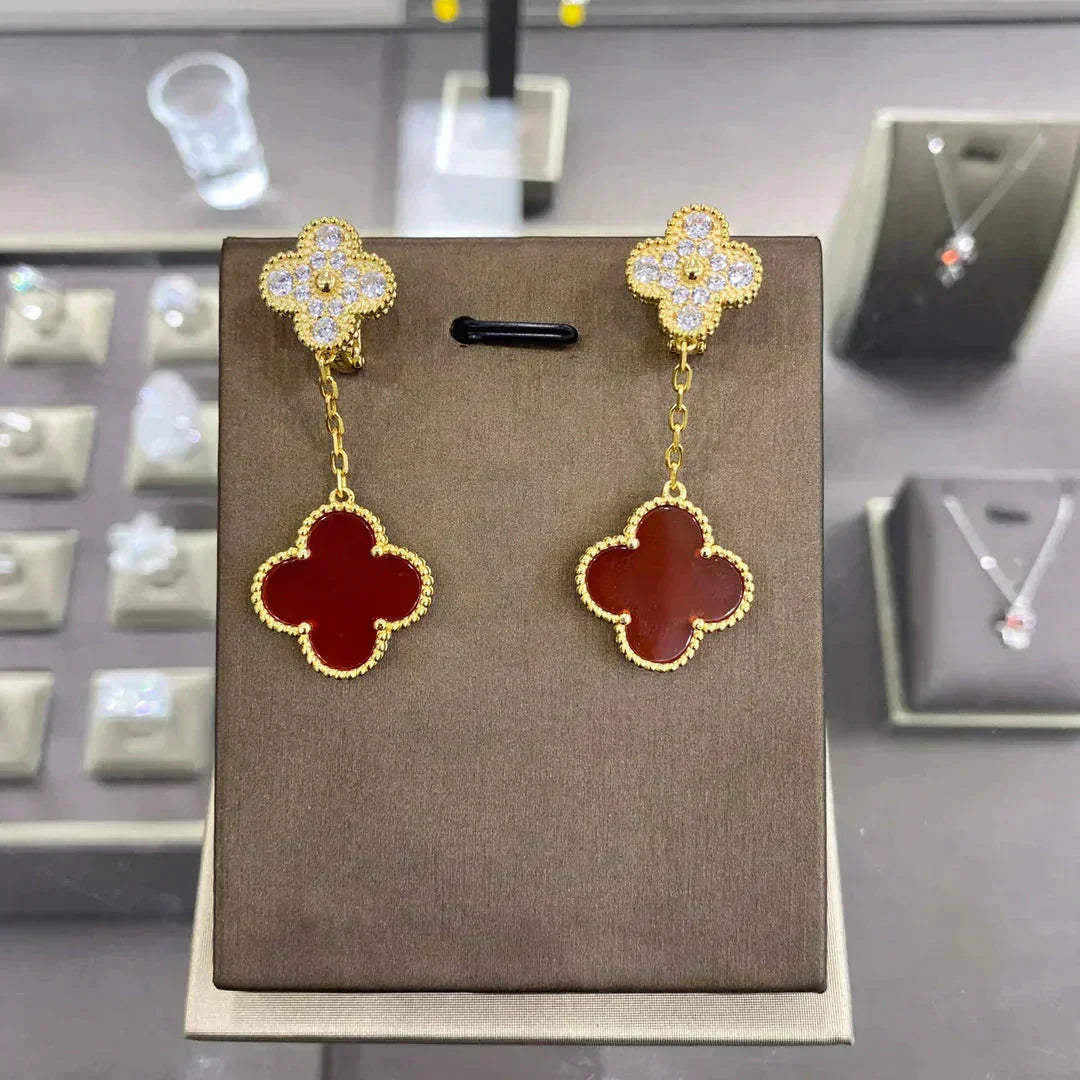 [LUXE]CLOVER  2 MOTIFS  DIAMOND  EARRINGS (MULTIPLE CHOICESç´