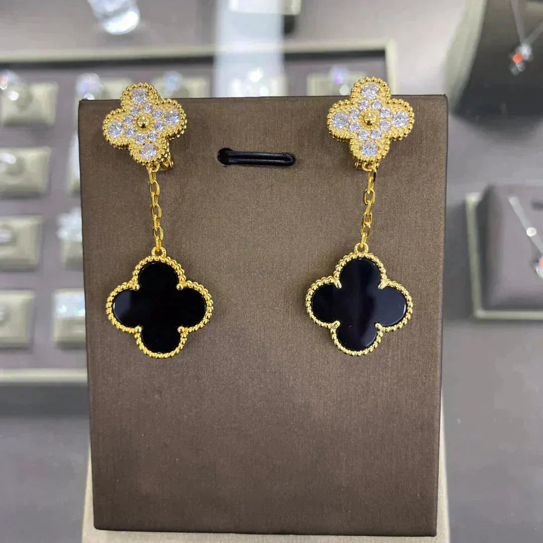 [LUXE]CLOVER  2 MOTIFS  DIAMOND  EARRINGS (MULTIPLE CHOICESç´
