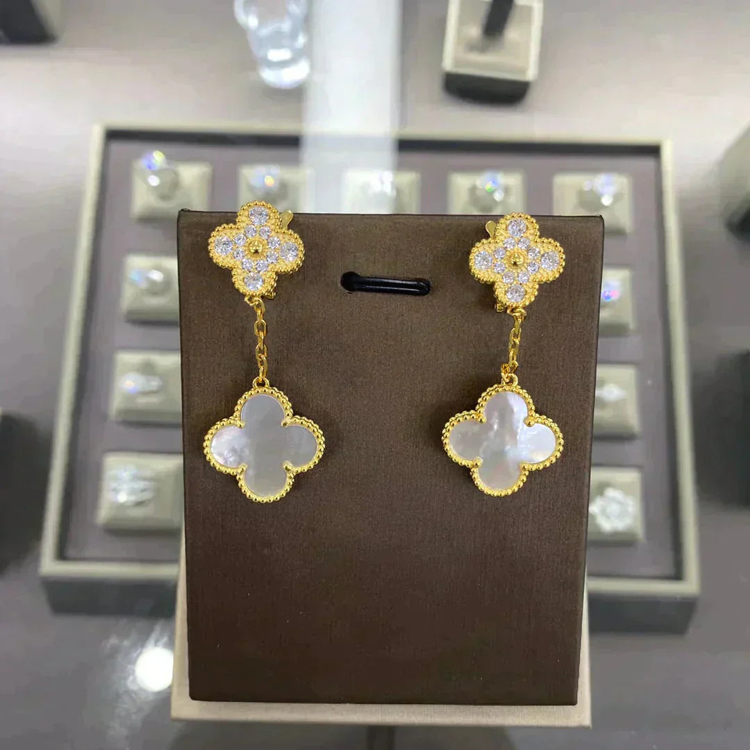 [LUXE]CLOVER  2 MOTIFS  DIAMOND  EARRINGS (MULTIPLE CHOICESç´