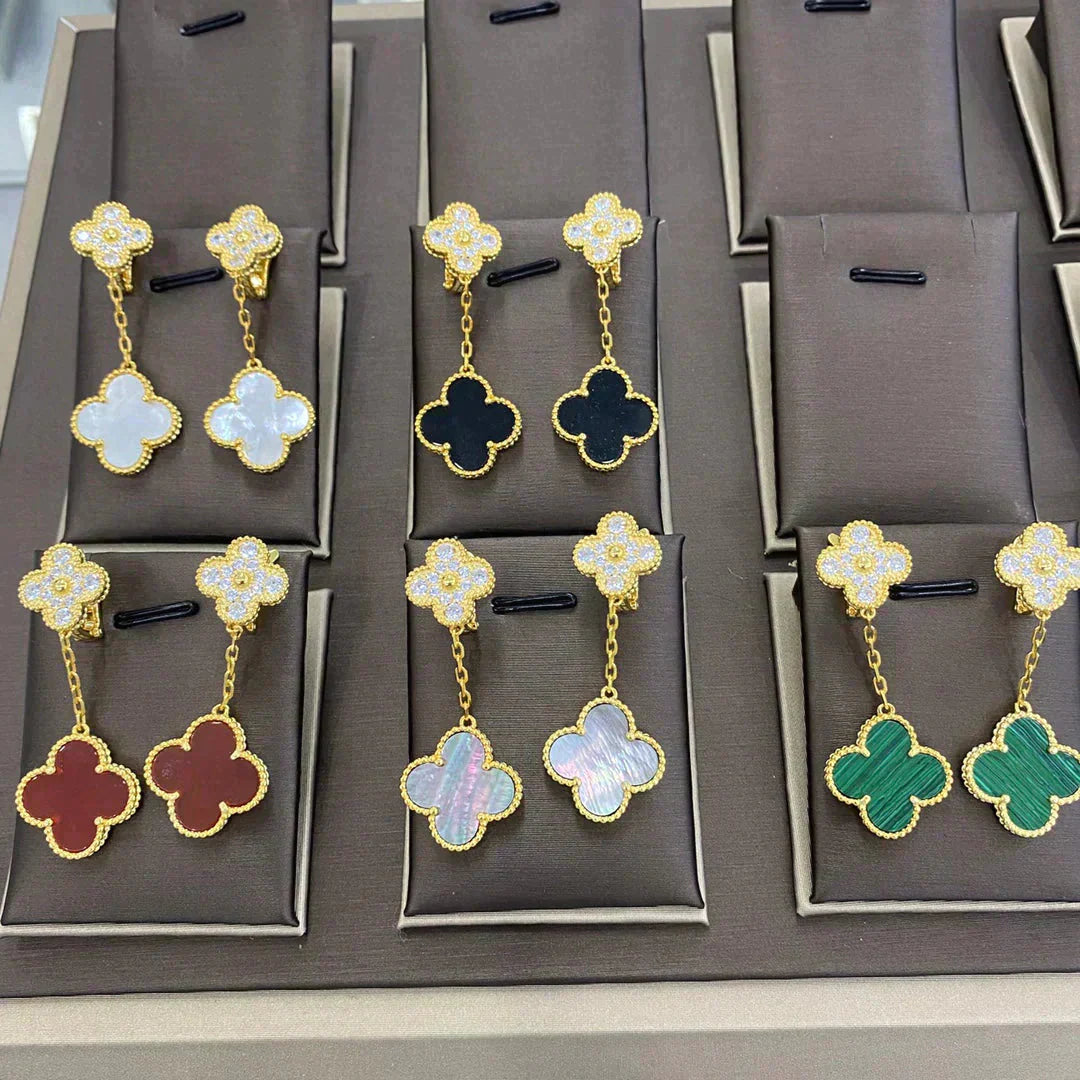[LUXE]CLOVER  2 MOTIFS  DIAMOND  EARRINGS (MULTIPLE CHOICESç´