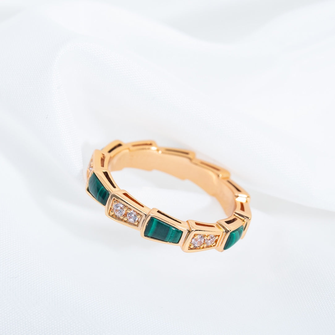 [LUXE]SERPENTI RING PINK GOLD MALACHITE DIAMOND 3MM