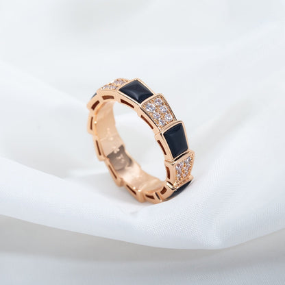 [LUXE]SERPENTI RING PINK GOLD BLACK MOP DIAMOND PAVED 4MM