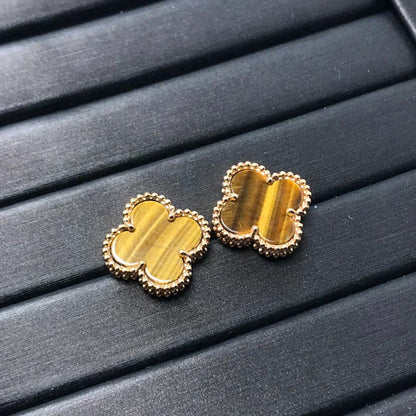 [LUXE]CLOVER MEDIUM 1 MOTIFS TIGER EYE EARRINGS