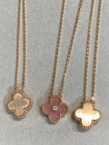 [LUXE]CLOVER 15MM DIAMOND RHODONITE NECKLACE
