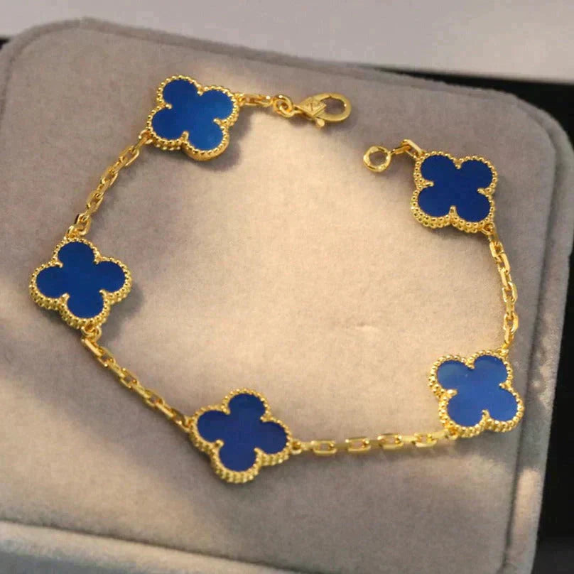 [LUXE] CLOVER 5 MOTIF BLUE AGATE BRACELET COLLECTION