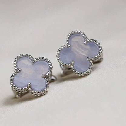 [LUXE]CLOVER MEDIUM 1 MOTIFS  WHITE MOP EARRINGS SILVER
