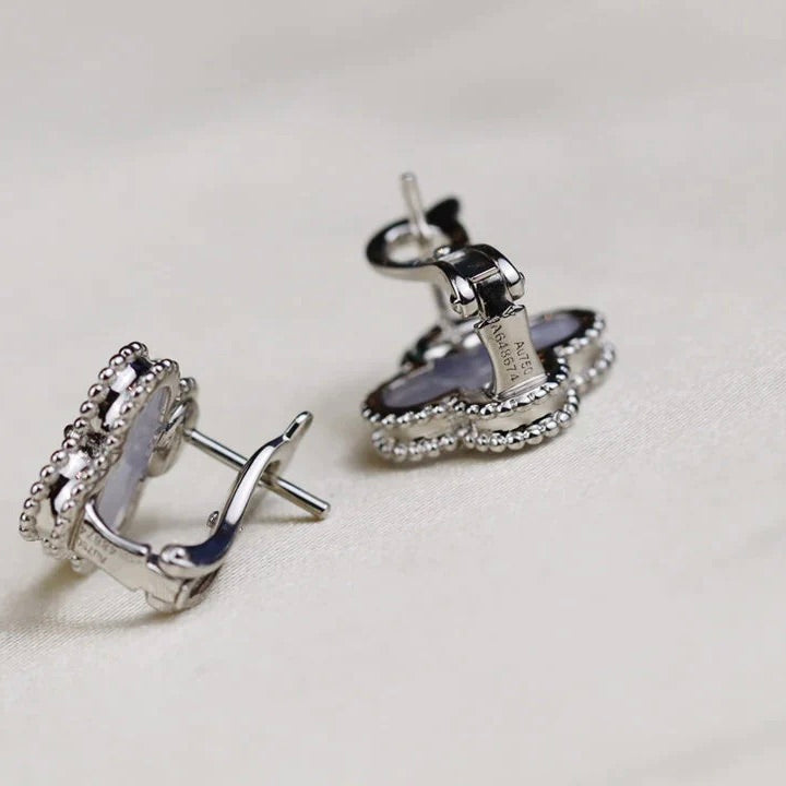 [LUXE]CLOVER MEDIUM 1 MOTIFS  WHITE MOP EARRINGS SILVER