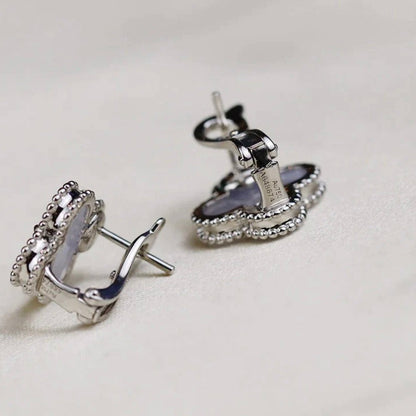 [LUXE]CLOVER MEDIUM 1 MOTIFS  WHITE MOP EARRINGS SILVER