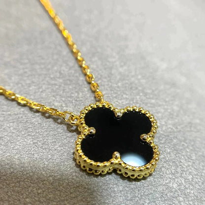 [LUXE]CLOVER 15MM BLACK ONYX SINGLE FLOWER NECKLACE