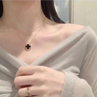 [LUXE]CLOVER 15MM BLACK ONYX SINGLE FLOWER NECKLACE
