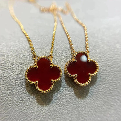 [LUXE]CLOVER 15MM CARNELIAN SINGLE FLOWER NECKLACE