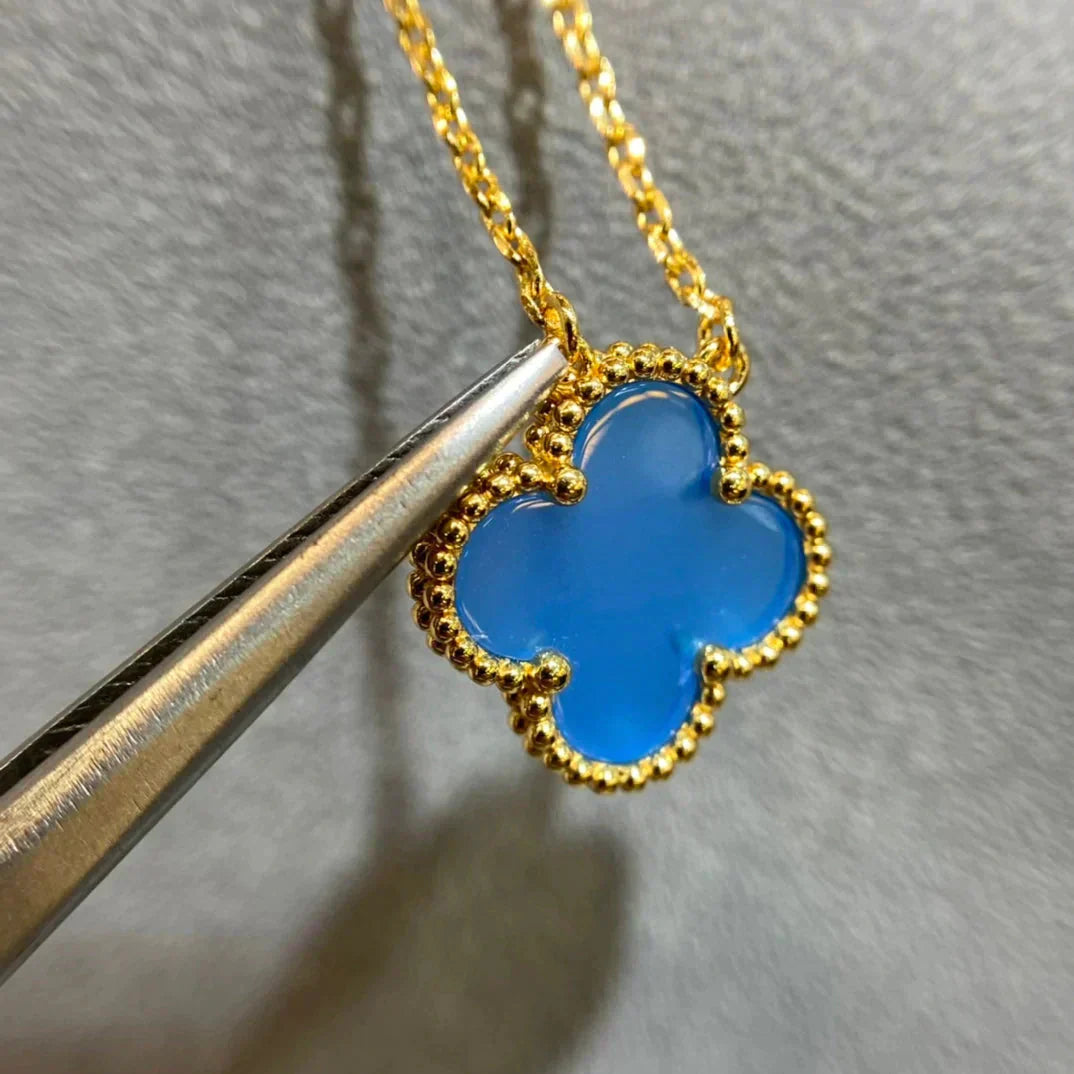 [LUXE]CLOVER 15MM BLUE AGATE NECKLACE