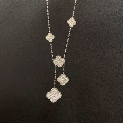 [LUXE]CLOVER 5 MOTIFS SILVER DIAMONDS NECKLACE