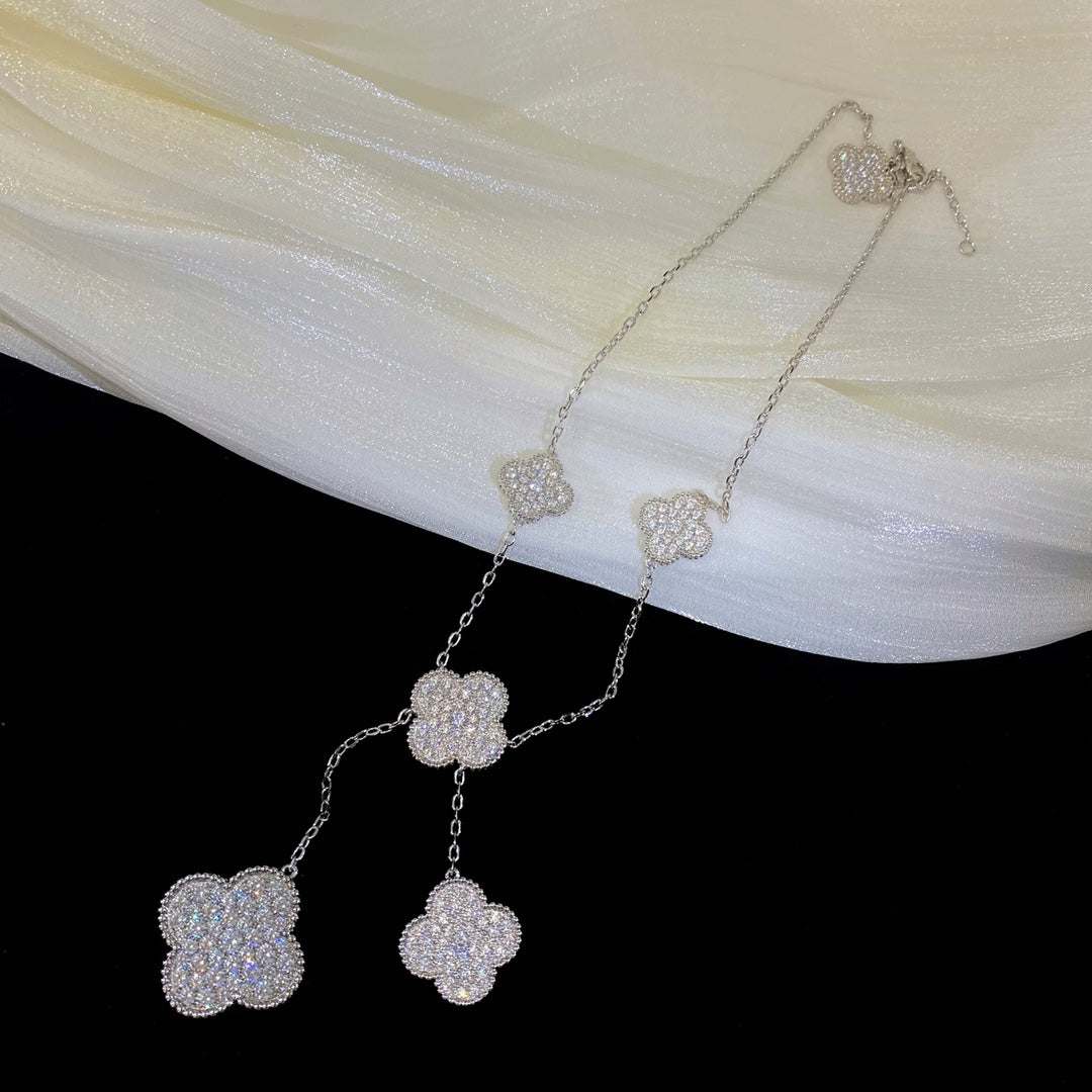[LUXE]CLOVER 5 MOTIFS SILVER DIAMONDS NECKLACE
