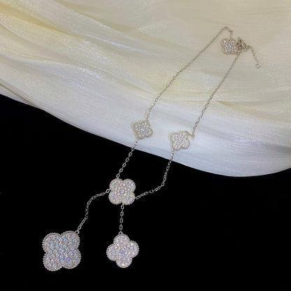 [LUXE]CLOVER 5 MOTIFS SILVER DIAMONDS NECKLACE