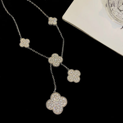 [LUXE]CLOVER 5 MOTIFS SILVER DIAMONDS NECKLACE