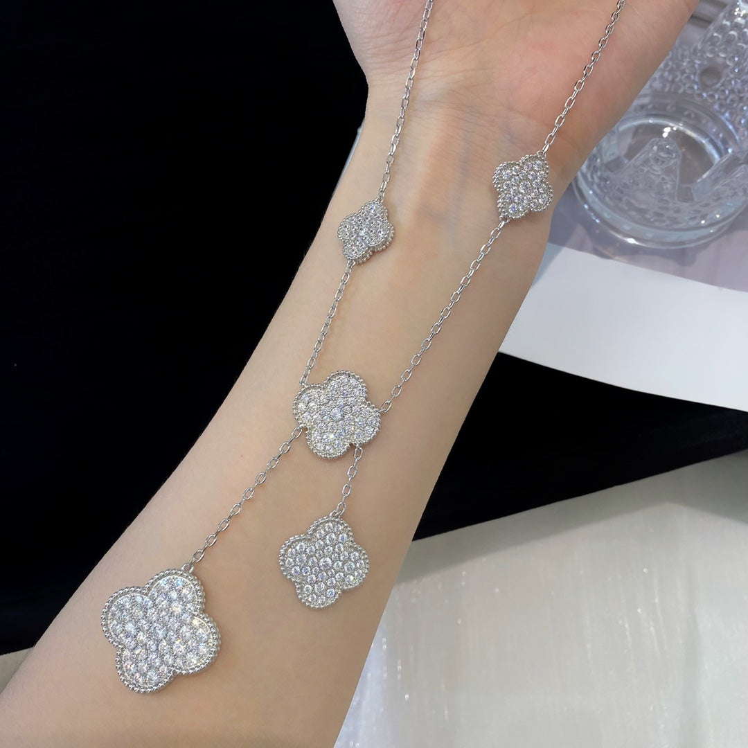 [LUXE]CLOVER 5 MOTIFS SILVER DIAMONDS NECKLACE