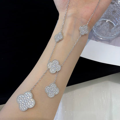 [LUXE]CLOVER 5 MOTIFS SILVER DIAMONDS NECKLACE