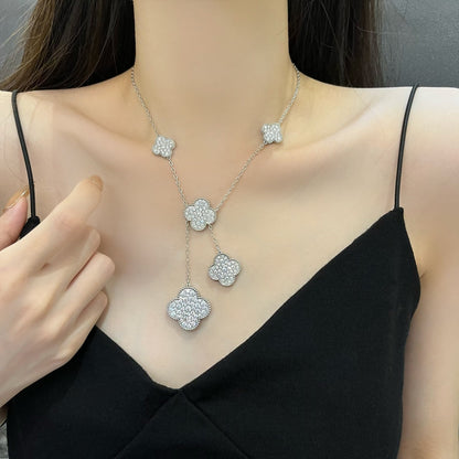 [LUXE]CLOVER 5 MOTIFS SILVER DIAMONDS NECKLACE