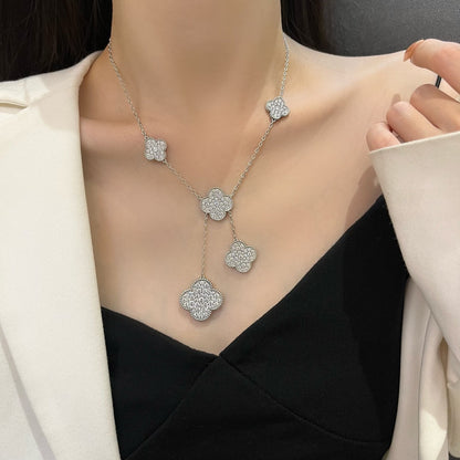 [LUXE]CLOVER 5 MOTIFS SILVER DIAMONDS NECKLACE