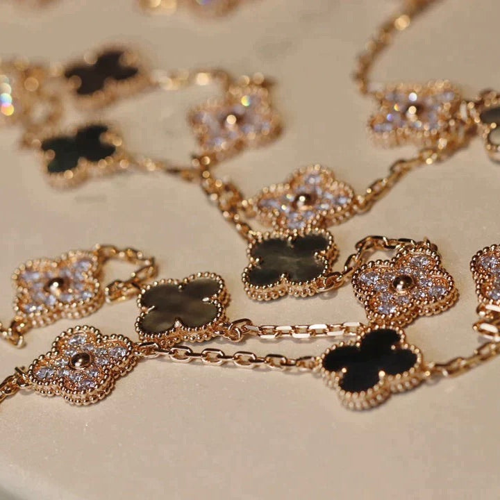 [LUXE]CLOVER 20 MOTIFS DARK MOP DIAMOND  NECKLACE