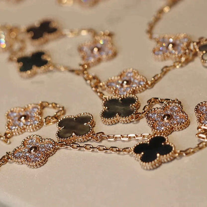 [LUXE]CLOVER 20 MOTIFS DARK MOP DIAMOND  NECKLACE