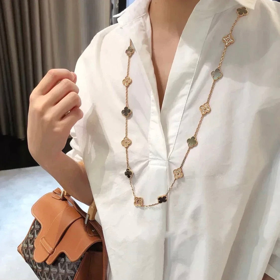[LUXE]CLOVER 20 MOTIFS DARK MOP DIAMOND  NECKLACE