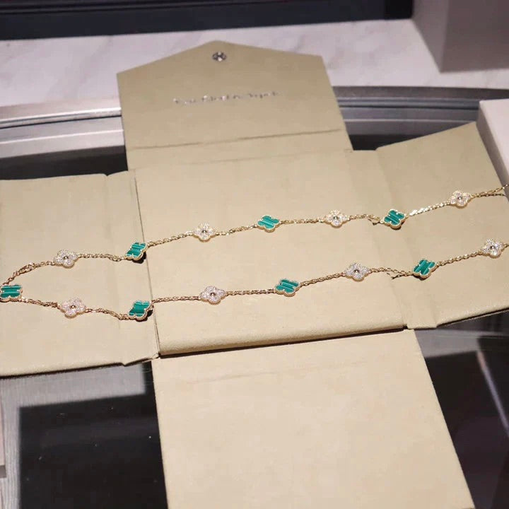 [LUXE]CLOVER 20 MOTIFS MALACHITE DIAMOND NECKLACE