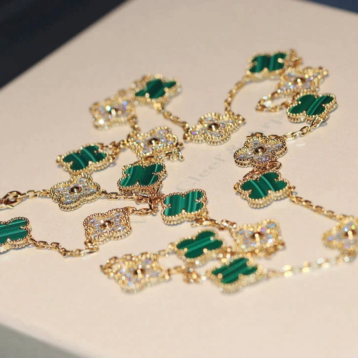 [LUXE]CLOVER 20 MOTIFS MALACHITE DIAMOND NECKLACE