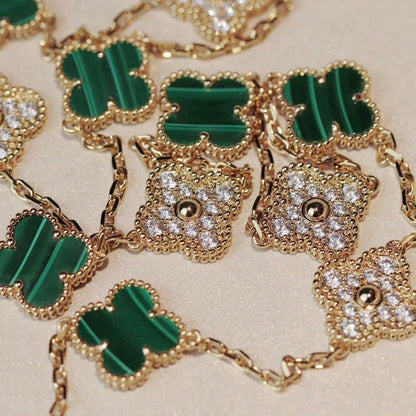 [LUXE]CLOVER 20 MOTIFS MALACHITE DIAMOND NECKLACE