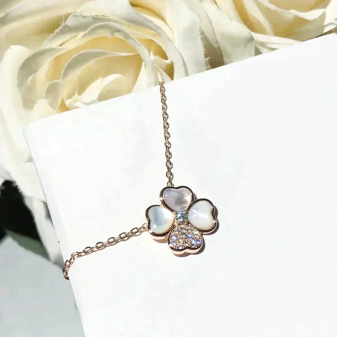 [LUXE]CLOVER MOP DIAMOND ROSE GOLD NECKLACE