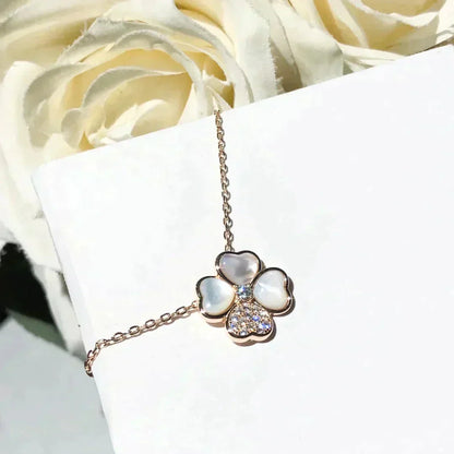 [LUXE]CLOVER MOP DIAMOND ROSE GOLD NECKLACE