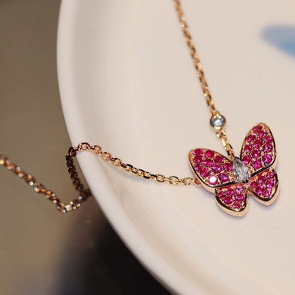 [LUXE]BUTTERFLY RED DIAMOND ROSE GOLD NECKLACE