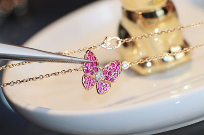 [LUXE]BUTTERFLY RED DIAMOND ROSE GOLD NECKLACE