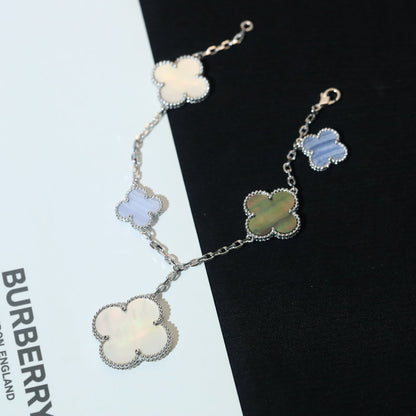 [LUXE]CLOVER BRACELET 5 MOTIFS MOP CHALCEDONY SILVER