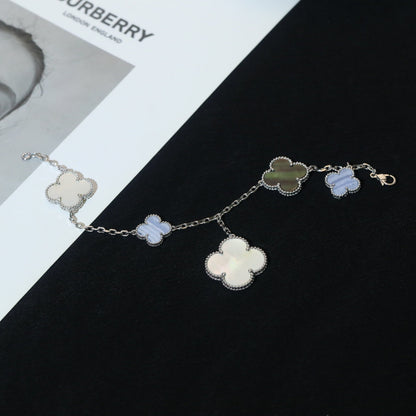 [LUXE]CLOVER BRACELET 5 MOTIFS MOP CHALCEDONY SILVER
