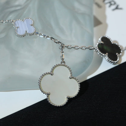 [LUXE]CLOVER BRACELET 5 MOTIFS MOP CHALCEDONY SILVER