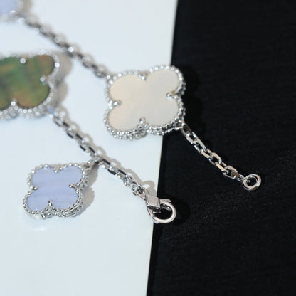 [LUXE]CLOVER BRACELET 5 MOTIFS MOP CHALCEDONY SILVER
