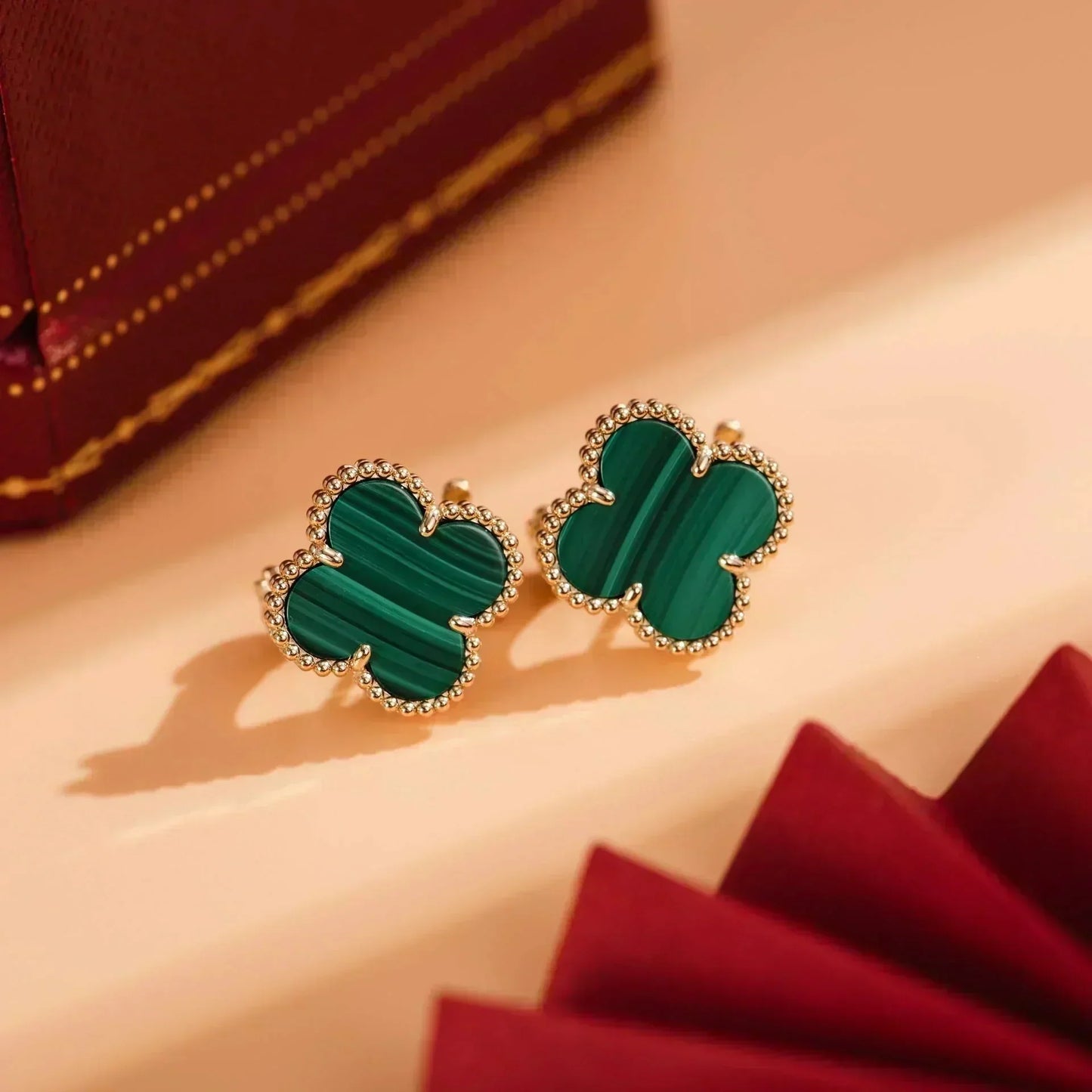 [LUXE]CLOVER MEDIUM 1 MOTIFS MALACHITE  EARRINGS
