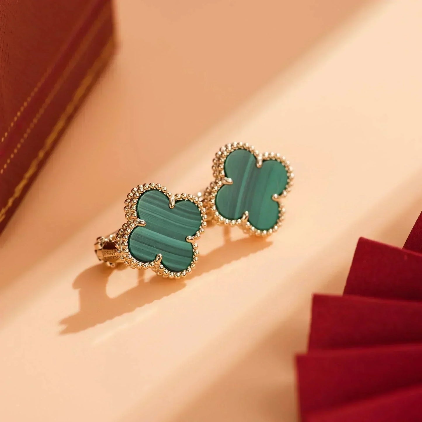 [LUXE]CLOVER MEDIUM 1 MOTIFS MALACHITE  EARRINGS