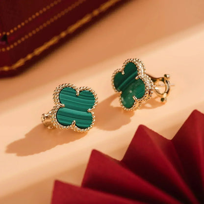 [LUXE]CLOVER MEDIUM 1 MOTIFS MALACHITE  EARRINGS