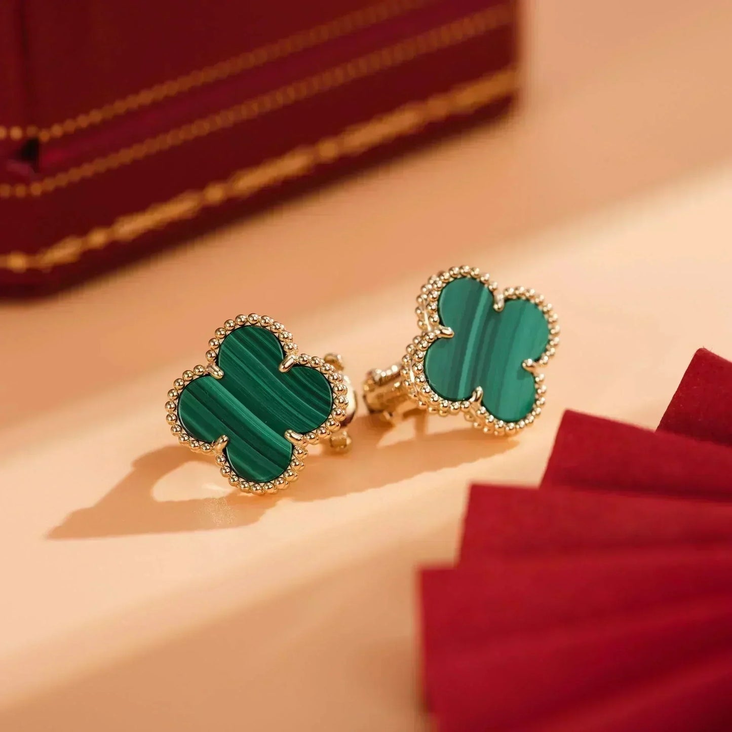 [LUXE]CLOVER MEDIUM 1 MOTIFS MALACHITE  EARRINGS