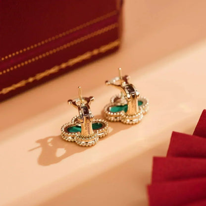 [LUXE]CLOVER MEDIUM 1 MOTIFS MALACHITE  EARRINGS