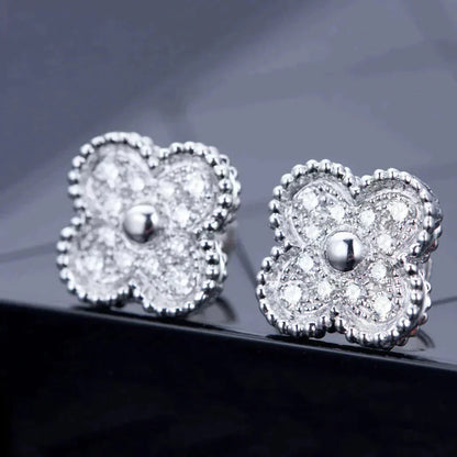 [LUXE]CLOVER 1 MOTIFS DIAMOND STUD EARRINGS SILVER