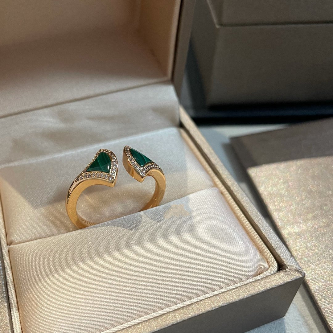 [LUXE]DREAM MALACHITE DIAMOND OPEN RING