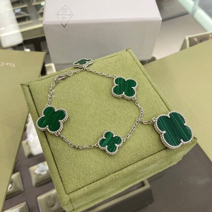 [LUXE]CLOVER 5 MOTIFS SIVLER MALACHITE BRACELET