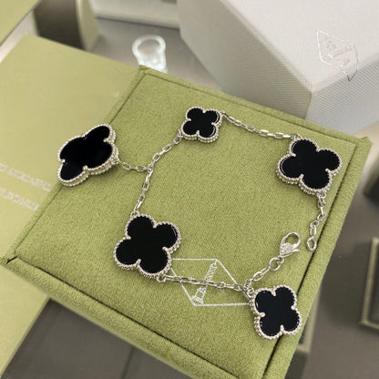 [LUXE]CLOVER 5 MOTIFS SIVLER ONYX BRACELET