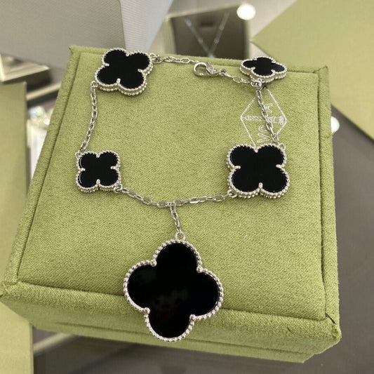 [LUXE]CLOVER 5 MOTIFS SIVLER ONYX BRACELET