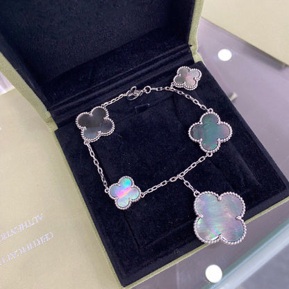 [LUXE]CLOVER 5 MOTIFS SIVLER DARK MOP BRACELET