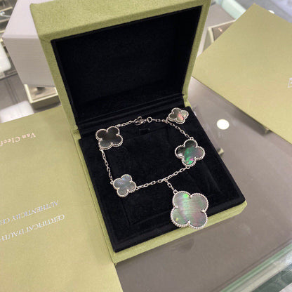 [LUXE]CLOVER 5 MOTIFS SIVLER DARK MOP BRACELET